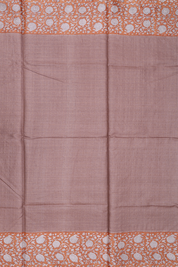 Tussar Silk Saree In Brown With Checks Design