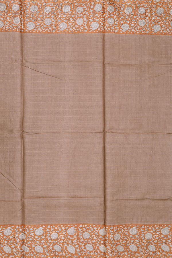 Tussar Silk Saree In Brown With Checks Design