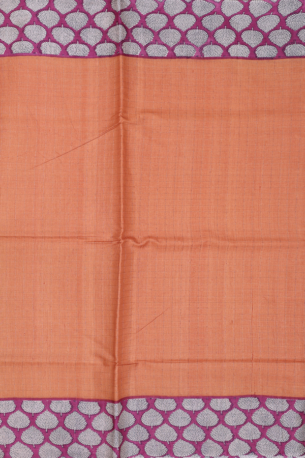 Tussar Silk Saree In Orange With Checks Design