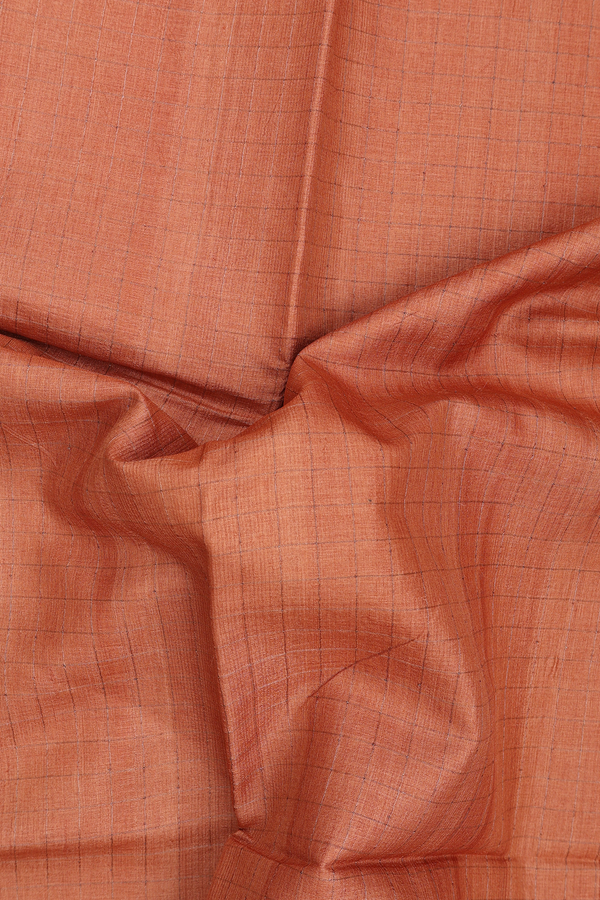Tussar Silk Saree In Orange With Checks Design