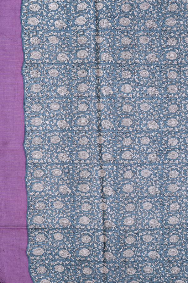 Tussar Silk Saree In Purple With Checks Design