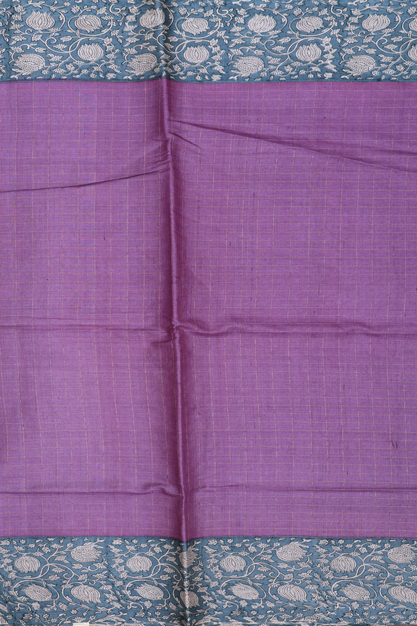 Tussar Silk Saree In Purple With Checks Design