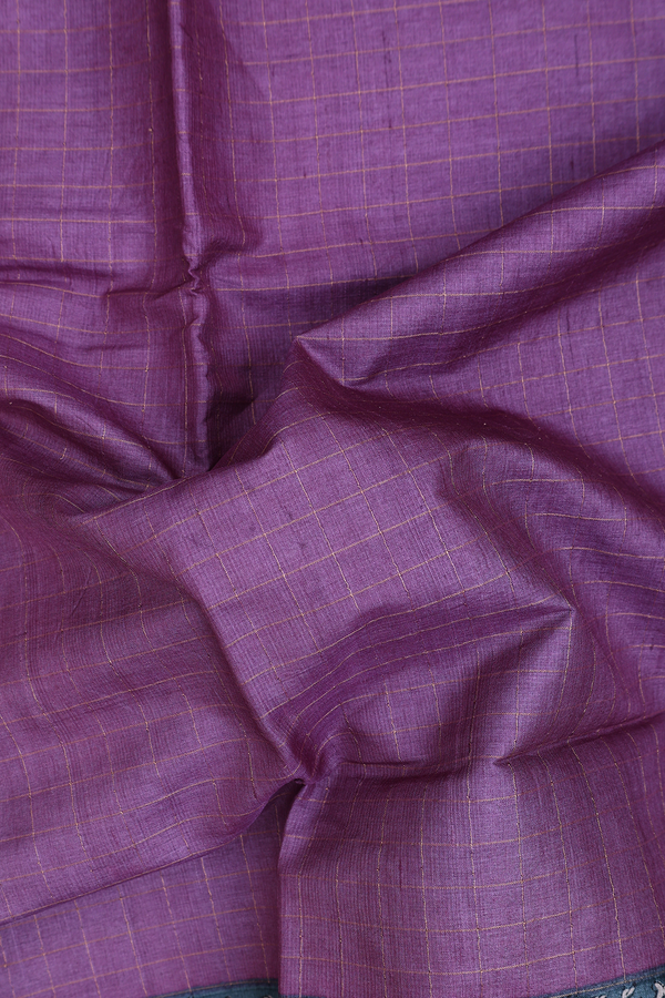 Tussar Silk Saree In Purple With Checks Design