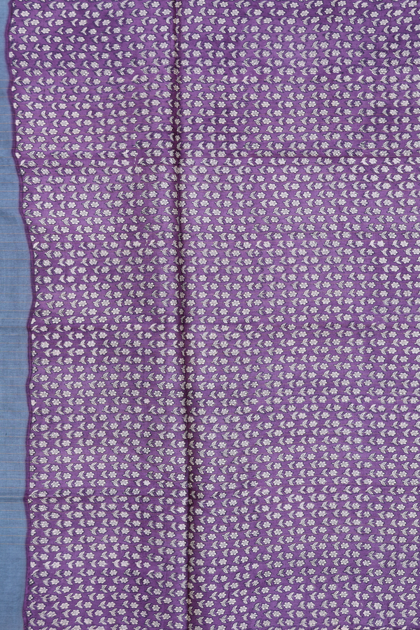 Tussar Silk Saree In Pigeon Blue With Checks Design