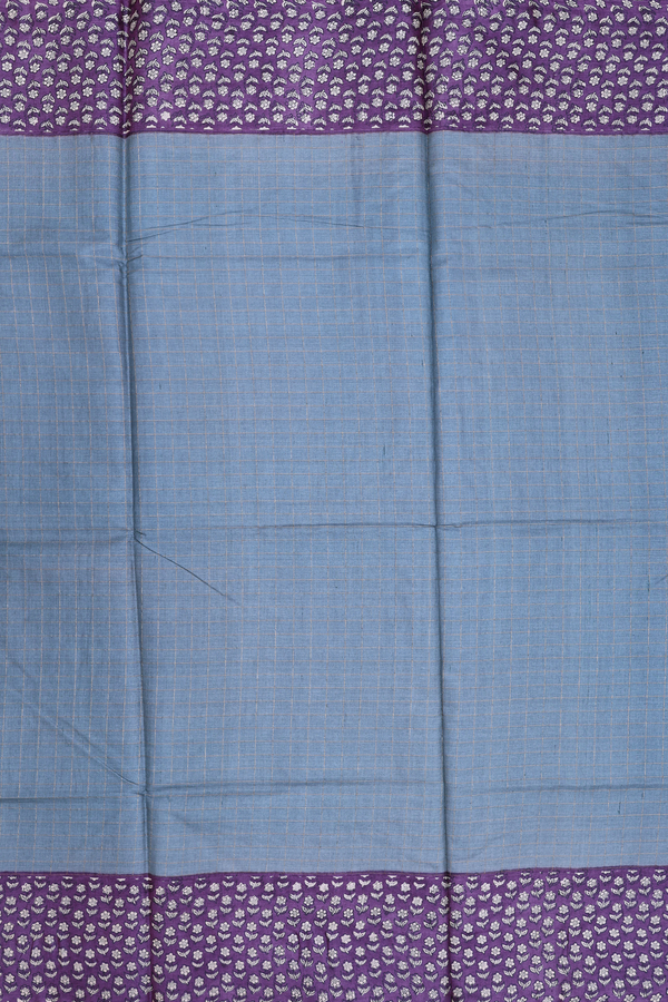 Tussar Silk Saree In Pigeon Blue With Checks Design