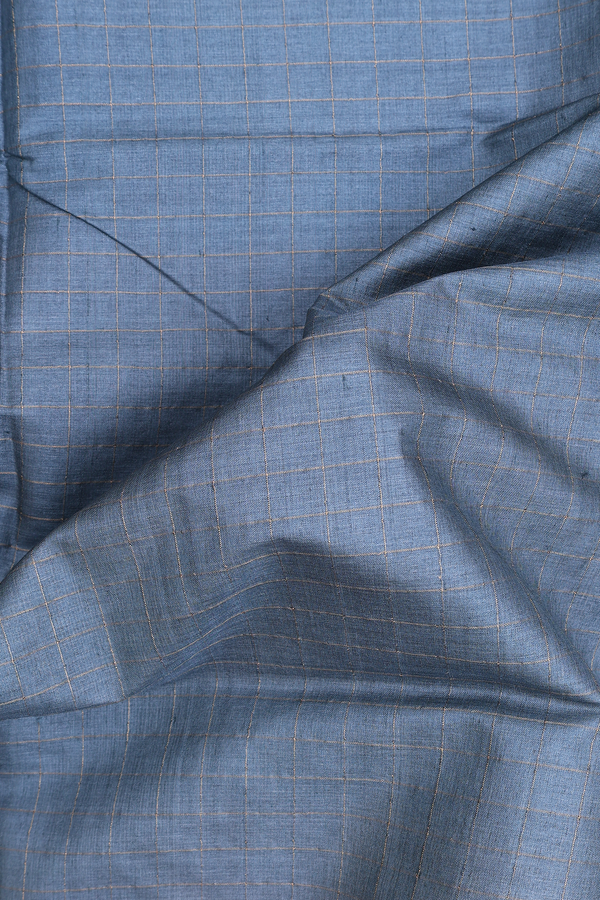 Tussar Silk Saree In Pigeon Blue With Checks Design