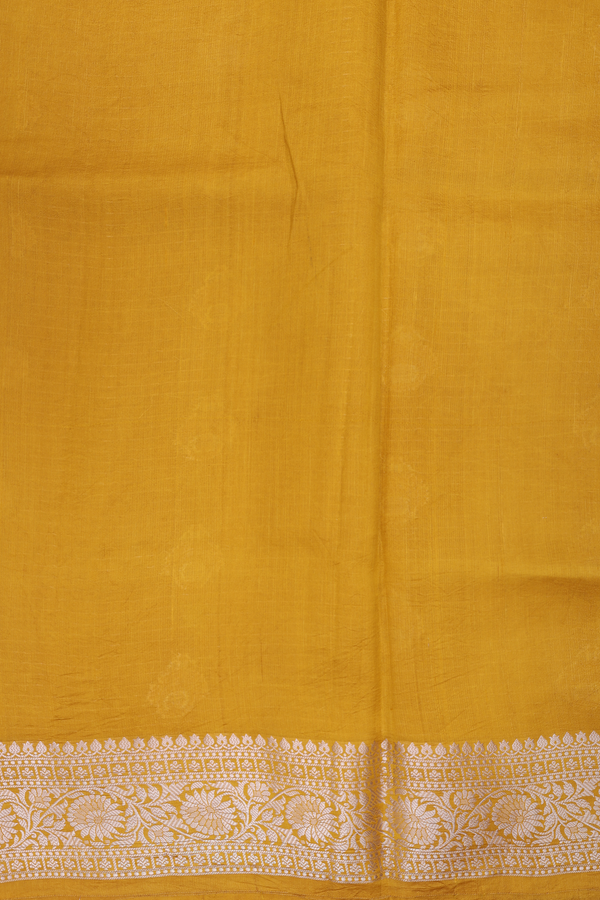 Raw Silk Saree In Mustard Yellow Along Stripes With Buttas