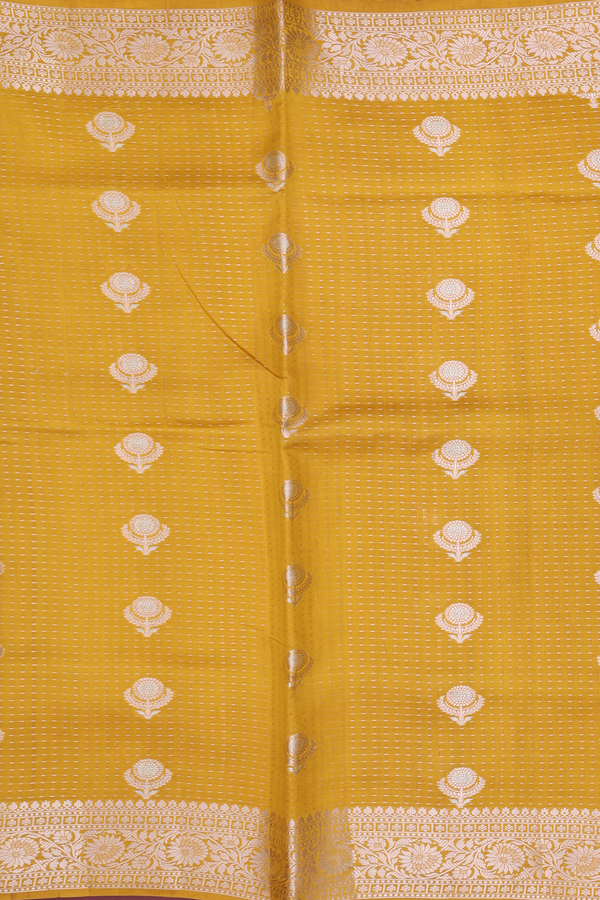 Raw Silk Saree In Mustard Yellow Along Stripes With Buttas
