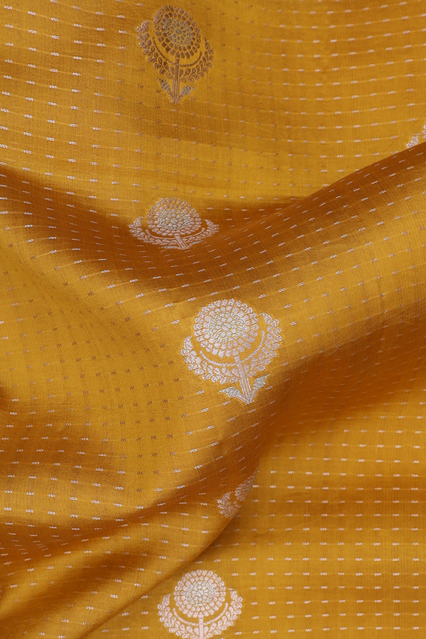 Raw Silk Saree In Mustard Yellow Along Stripes With Buttas