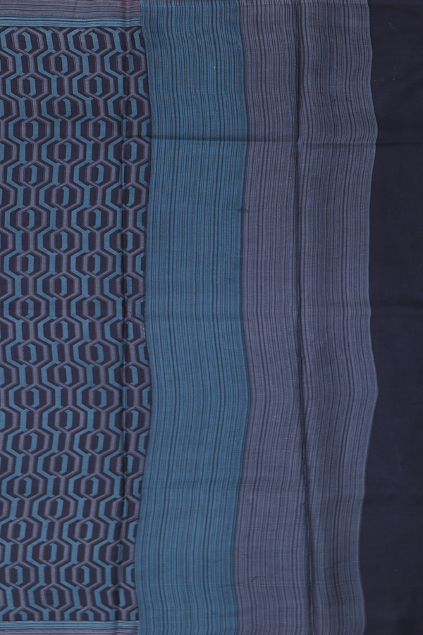 Printed Silk Saree In Black With Geometric Design