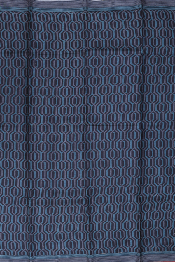 Printed Silk Saree In Black With Geometric Design