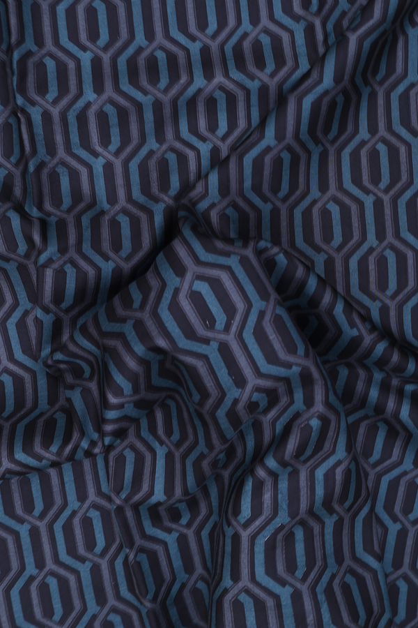 Printed Silk Saree In Black With Geometric Design