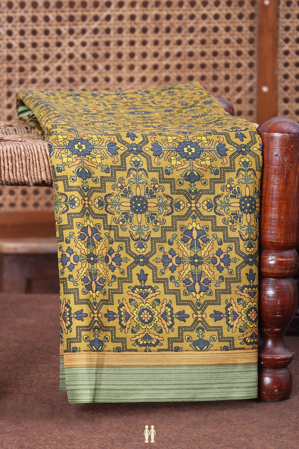 Printed Silk Saree In Brownish Yellow With Allover Design