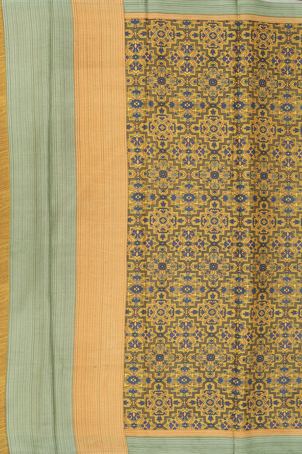 Printed Silk Saree In Brownish Yellow With Allover Design