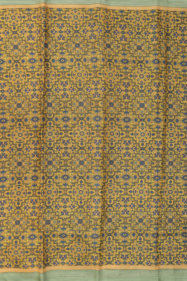 Printed Silk Saree In Brownish Yellow With Allover Design