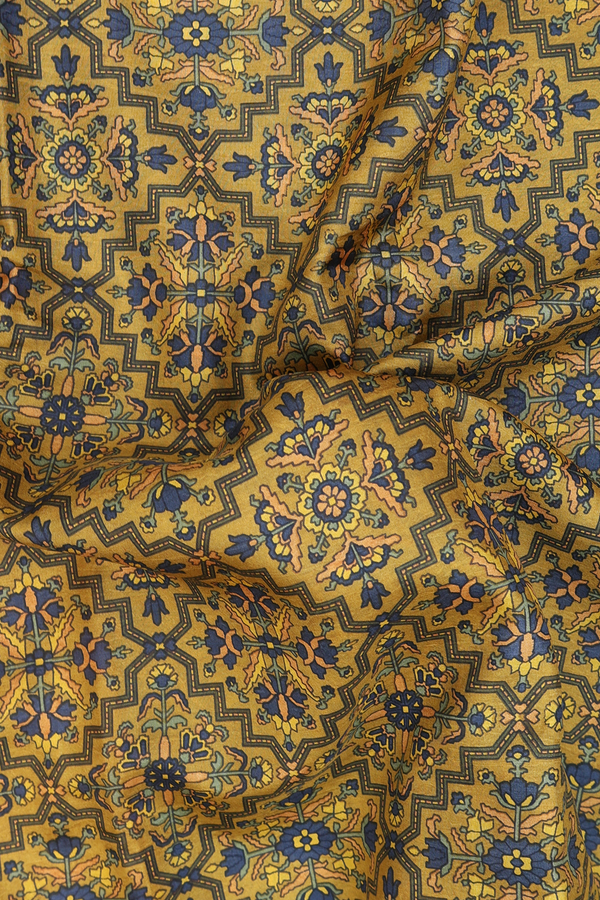 Printed Silk Saree In Brownish Yellow With Allover Design
