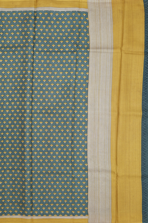 Printed Silk Saree In Forest Green With Floral Buttas