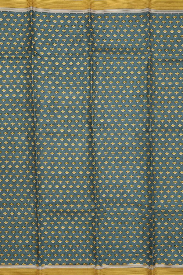 Printed Silk Saree In Forest Green With Floral Buttas