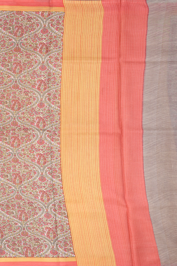 Printed Silk Saree In Ivory With Ogee Design