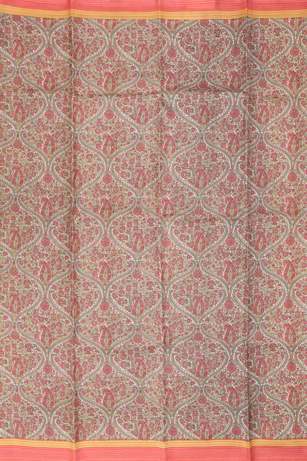 Printed Silk Saree In Ivory With Ogee Design