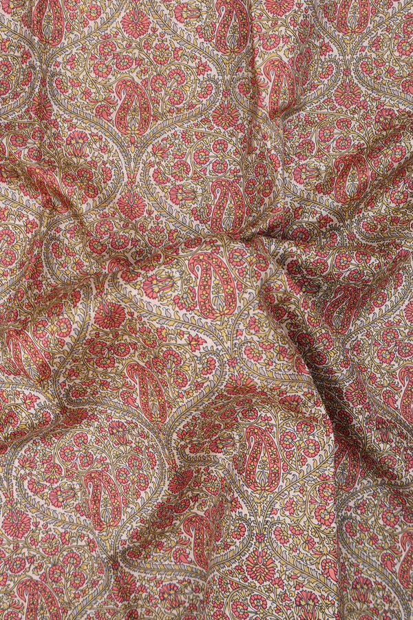 Printed Silk Saree In Ivory With Ogee Design