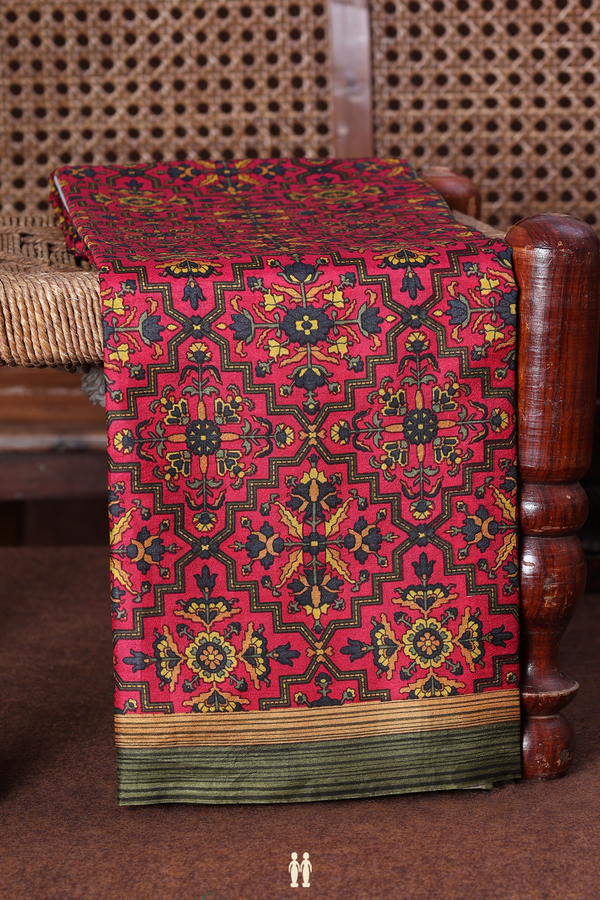 Printed Silk Saree In Pink With Allover Design