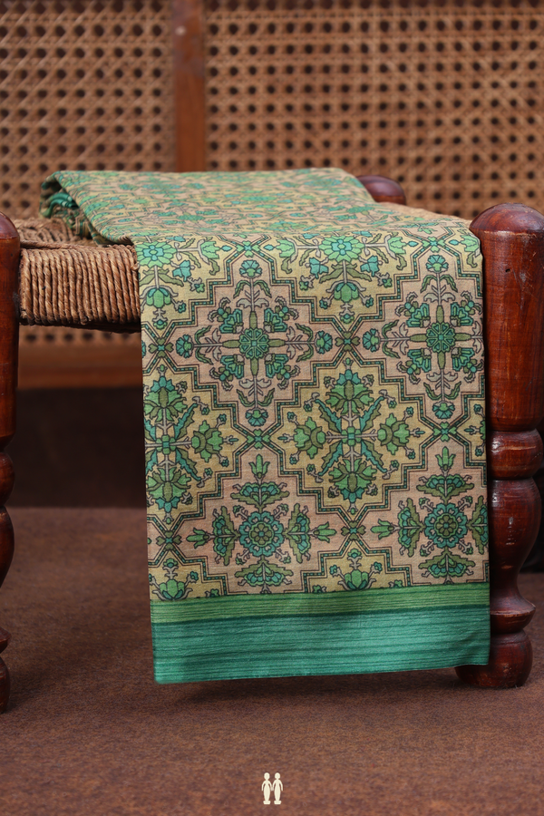 Printed Silk Saree In Cream Color With Allover Design