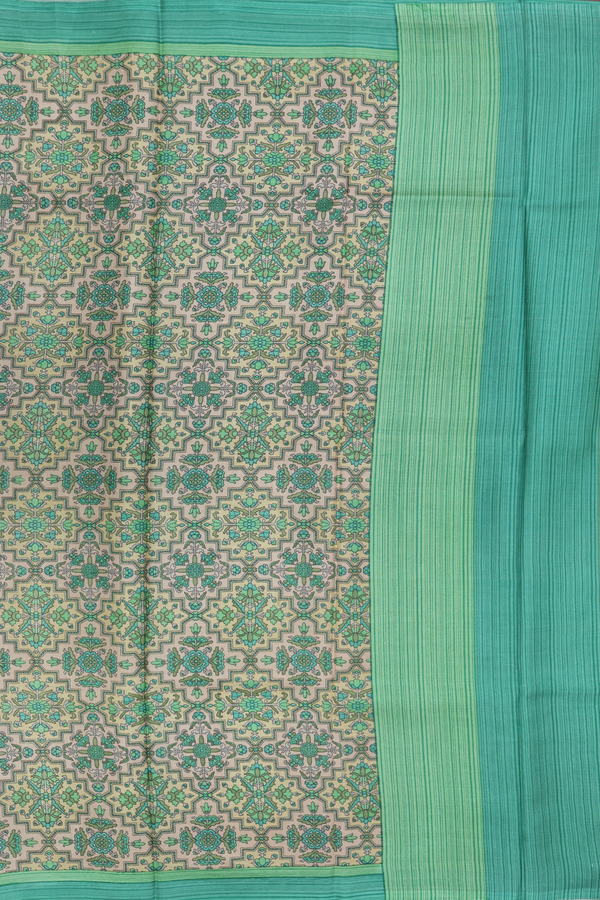 Printed Silk Saree In Cream Color With Allover Design