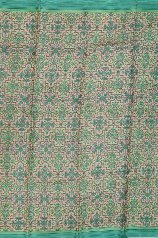 Printed Silk Saree In Cream Color With Allover Design