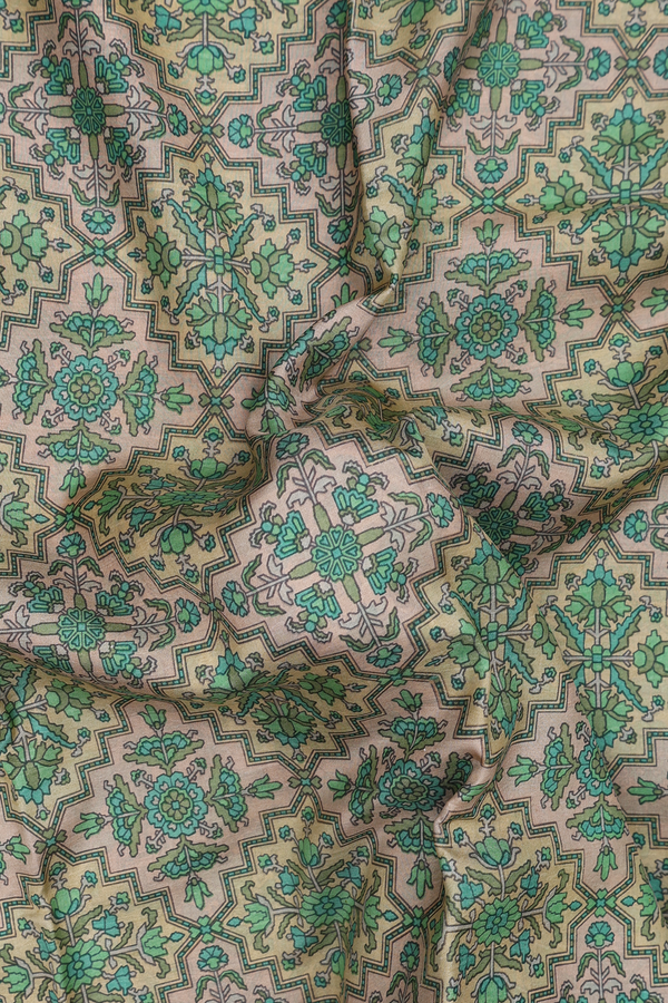 Printed Silk Saree In Cream Color With Allover Design