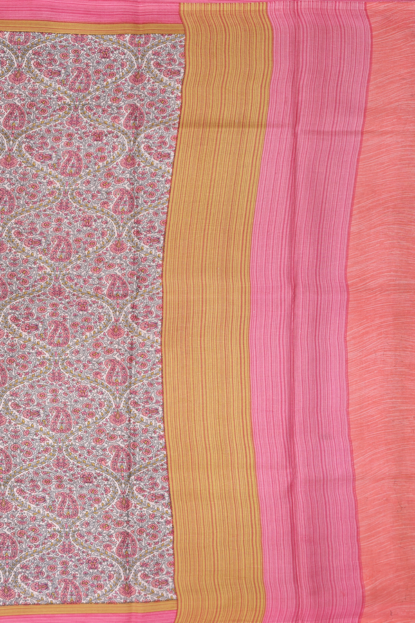 Printed Silk Saree In Ivory With Ogee Design