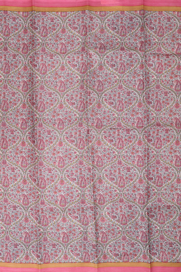 Printed Silk Saree In Ivory With Ogee Design