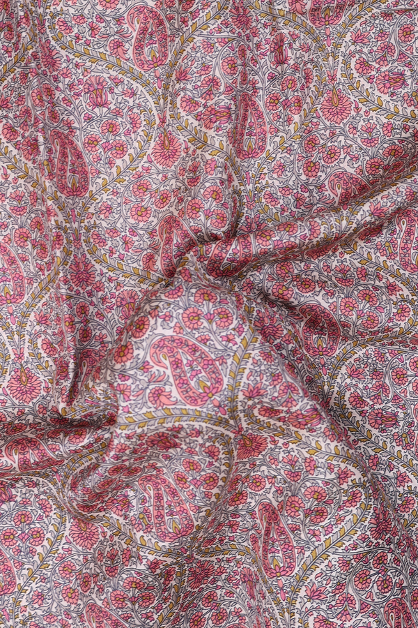 Printed Silk Saree In Ivory With Ogee Design