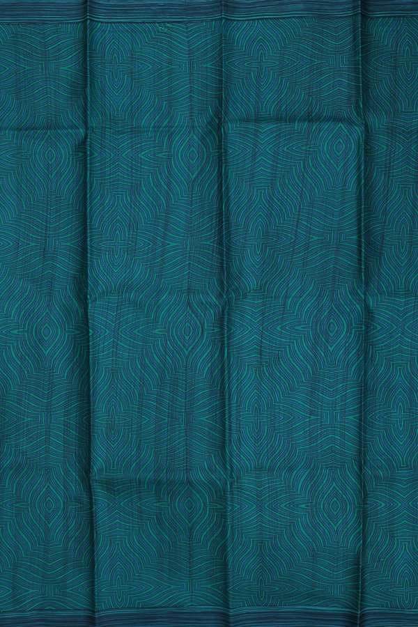 Printed Silk Saree In Green And Blue With Allover Design