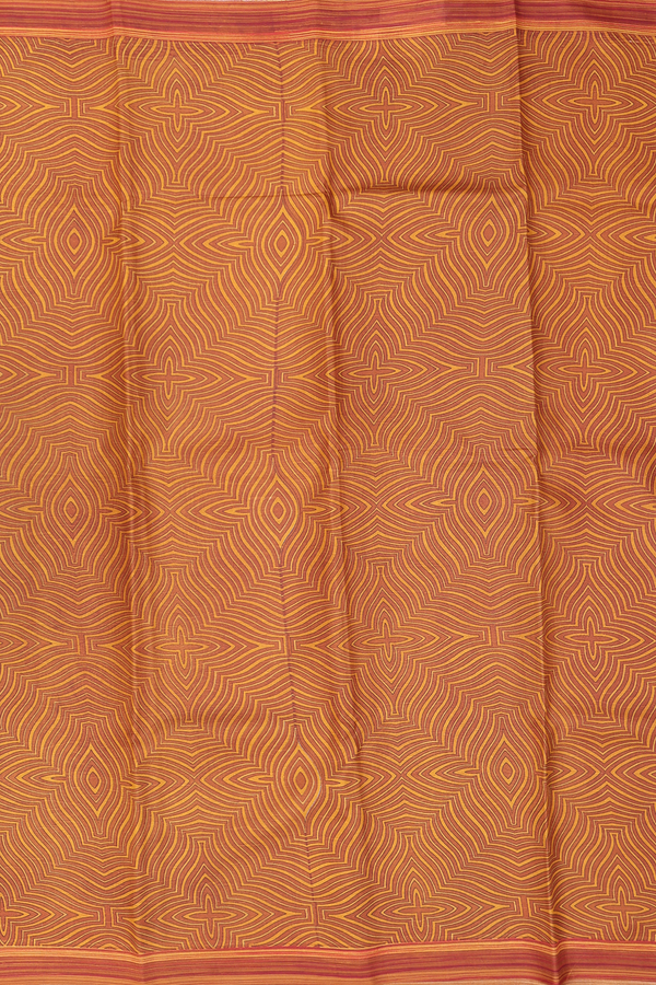 Printed Silk Saree In Brown And Yellow With Allover Design