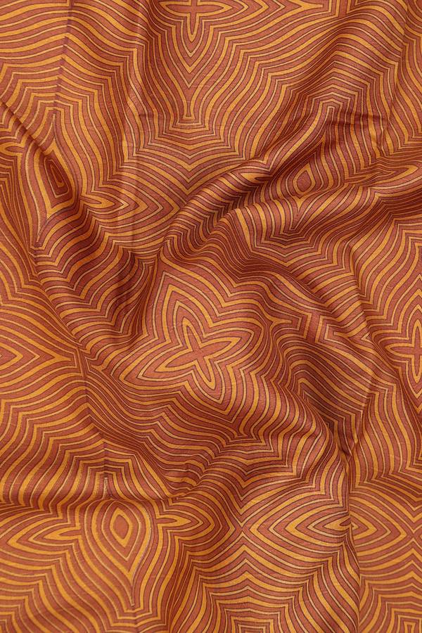 Printed Silk Saree In Brown And Yellow With Allover Design