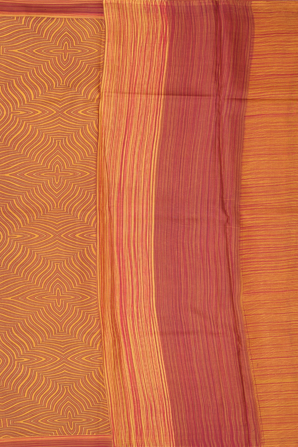 Printed Silk Saree In Brown And Yellow With Allover Design