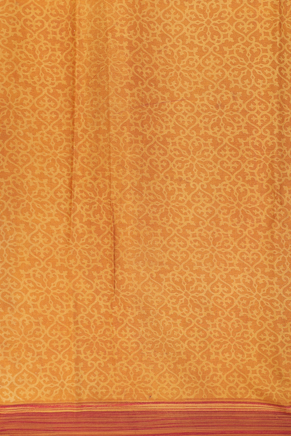 Printed Silk Saree In Brown And Yellow With Allover Design