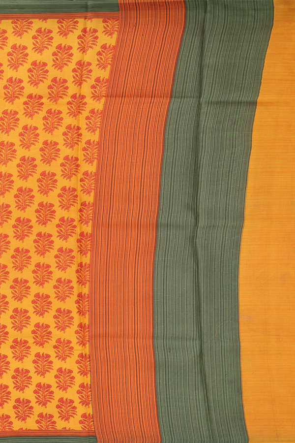 Printed Silk Saree In Honey Orange With Floral Motifs