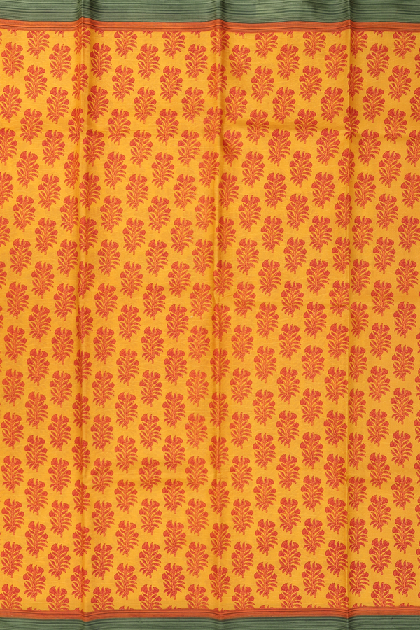 Printed Silk Saree In Honey Orange With Floral Motifs