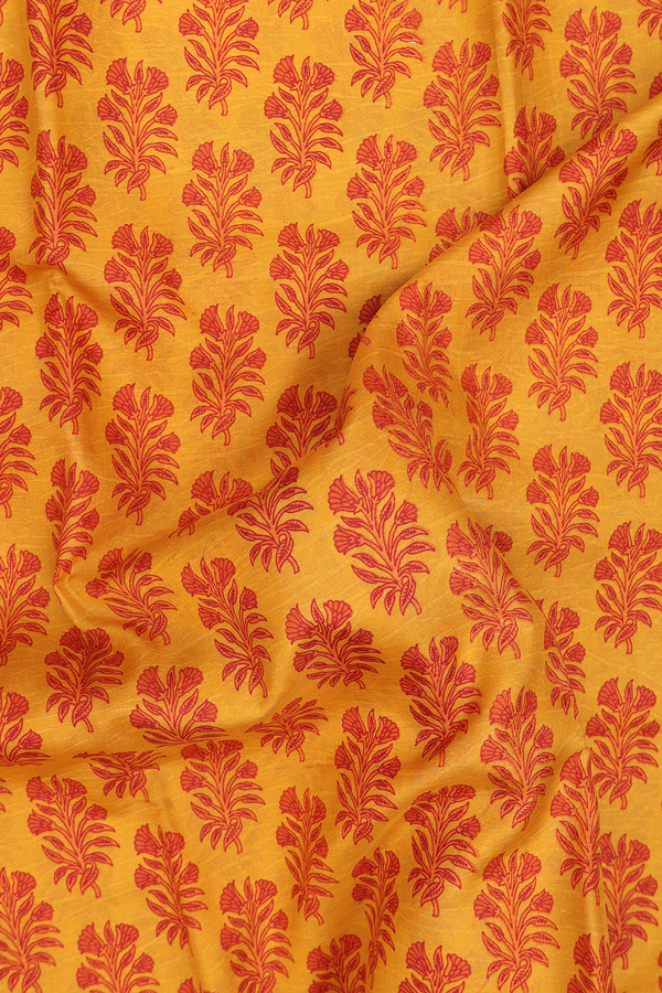 Printed Silk Saree In Honey Orange With Floral Motifs