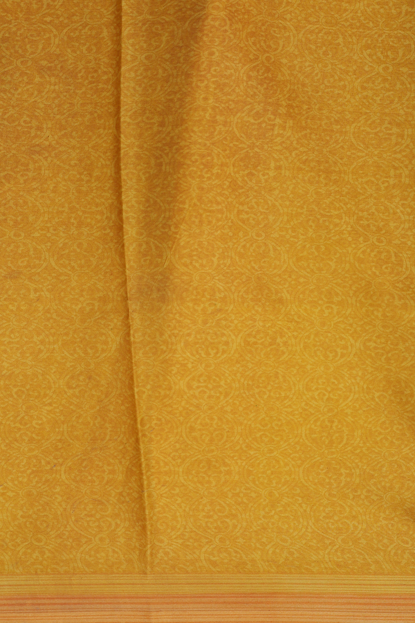 Printed Silk Saree In Golden Yellow With Floral Design