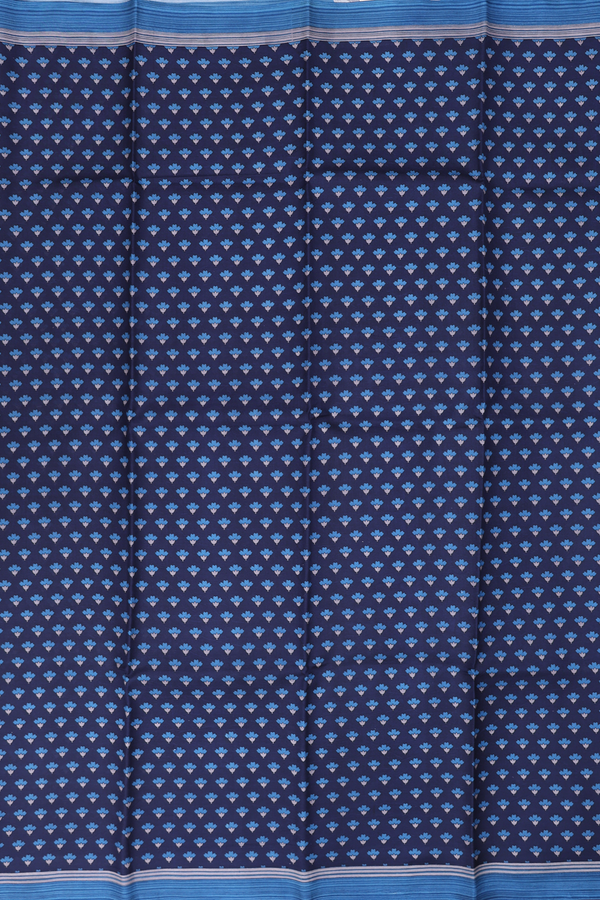 Printed Silk Saree In Navy Blue With Floral Buttas