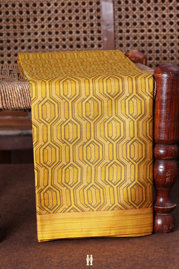 Printed Silk Saree In Shades Of Yellow With Allover Design