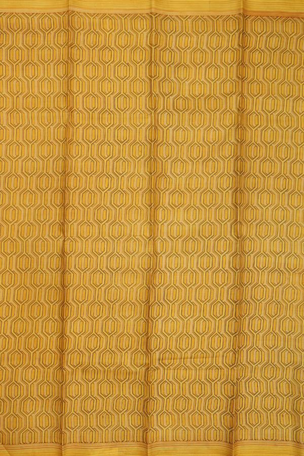 Printed Silk Saree In Shades Of Yellow With Allover Design