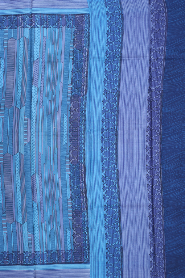 Printed Silk Saree In Shades Of Blue With Allover Design
