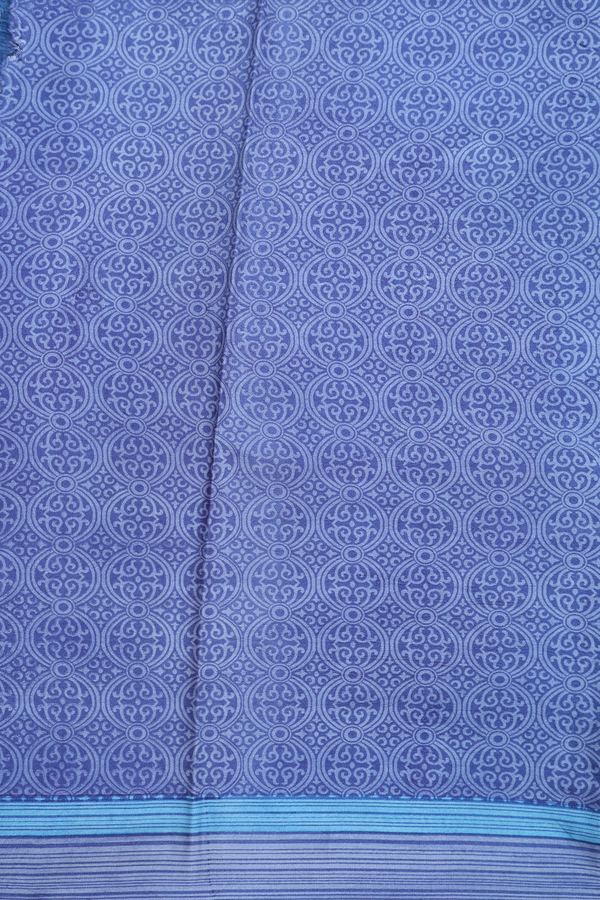 Printed Silk Saree In Shades Of Blue With Allover Design