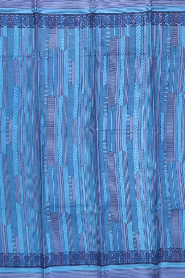 Printed Silk Saree In Shades Of Blue With Allover Design