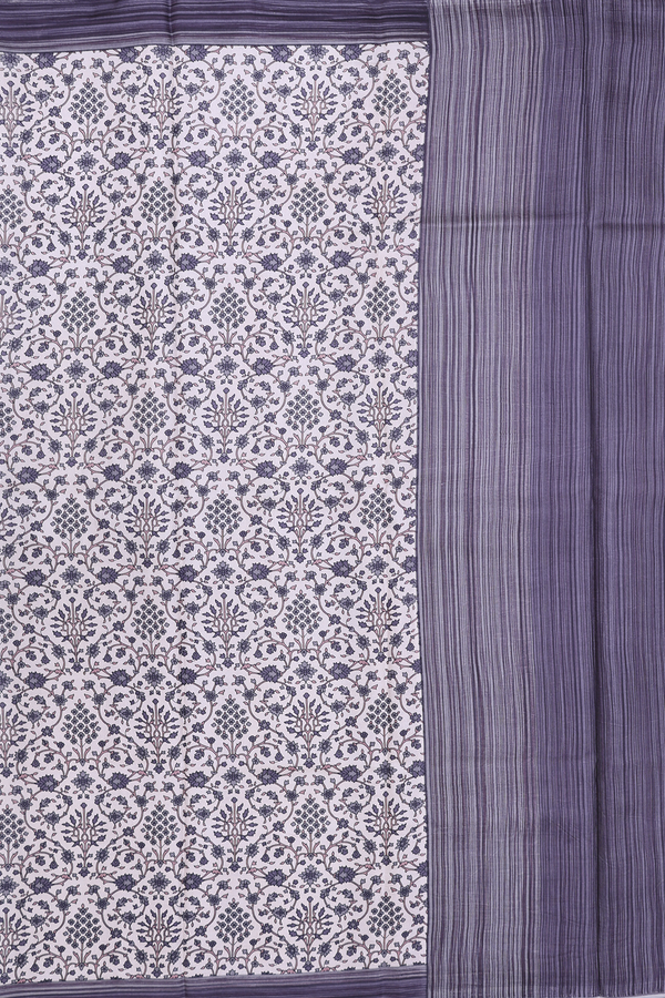 Printed Silk Saree In Cream Color With Floral Design