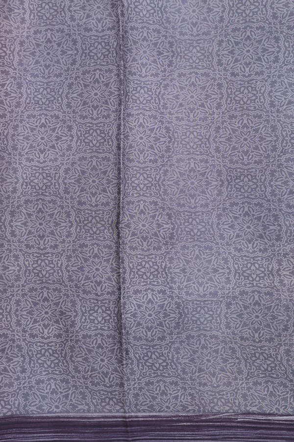 Printed Silk Saree In Cream Color With Floral Design